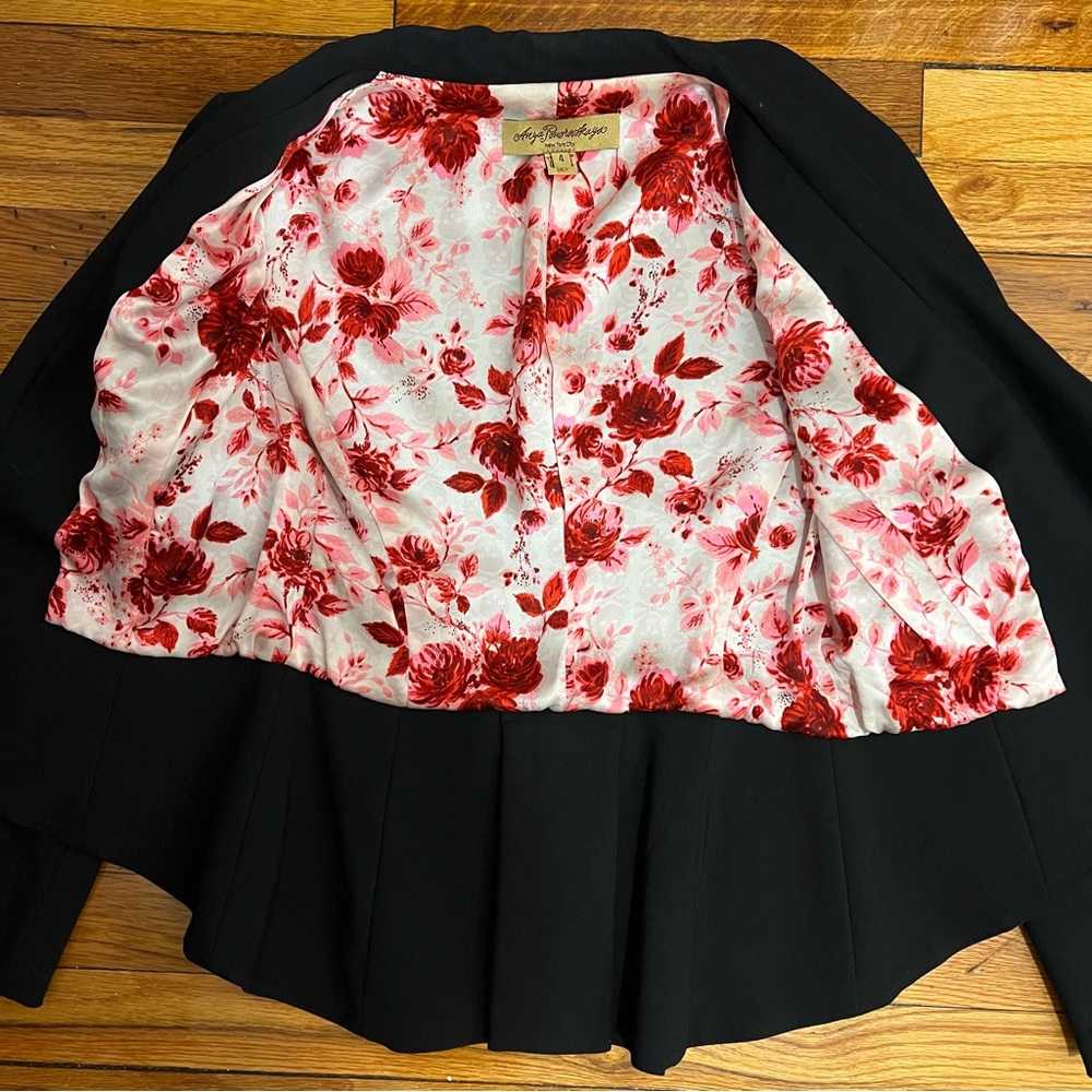 Anya Ponorovskaya Womens Blazer Black with Pink Floral Lining Size 4 - Picture 6 of 9
